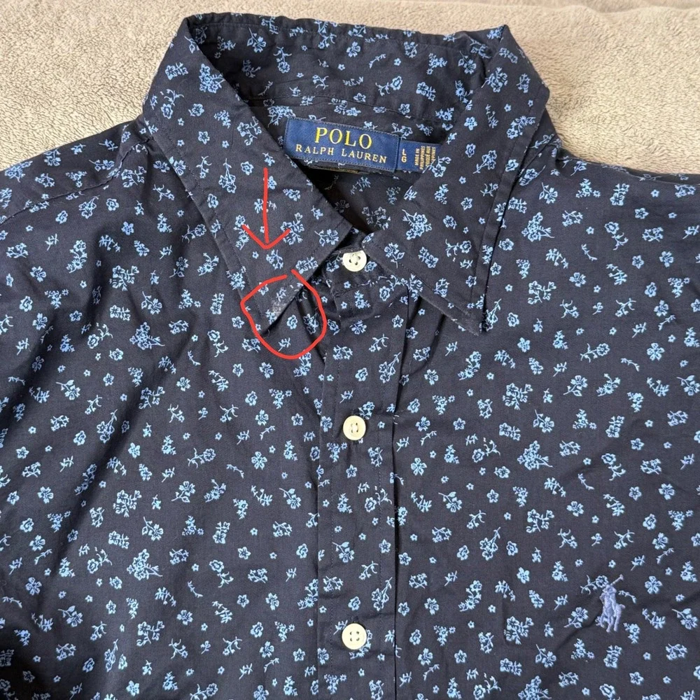 Polo Ralph Lauren Slim Fit All Over Floral Print Button Shirt Men L Blue‎ Pony